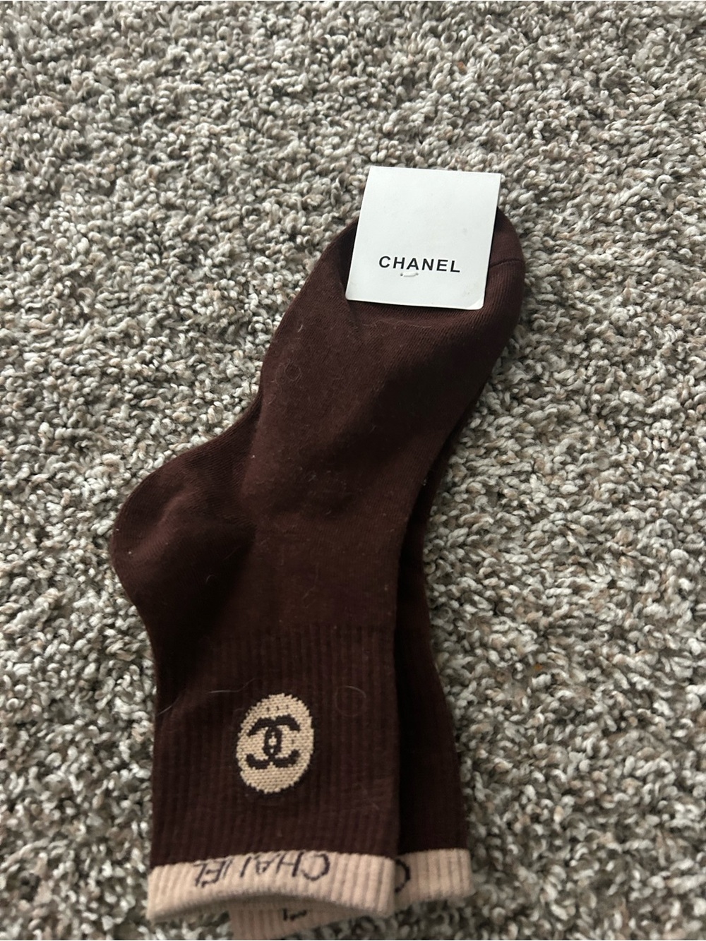 CHANEL Brown Logo Crew Socks - Women’s Hosiery